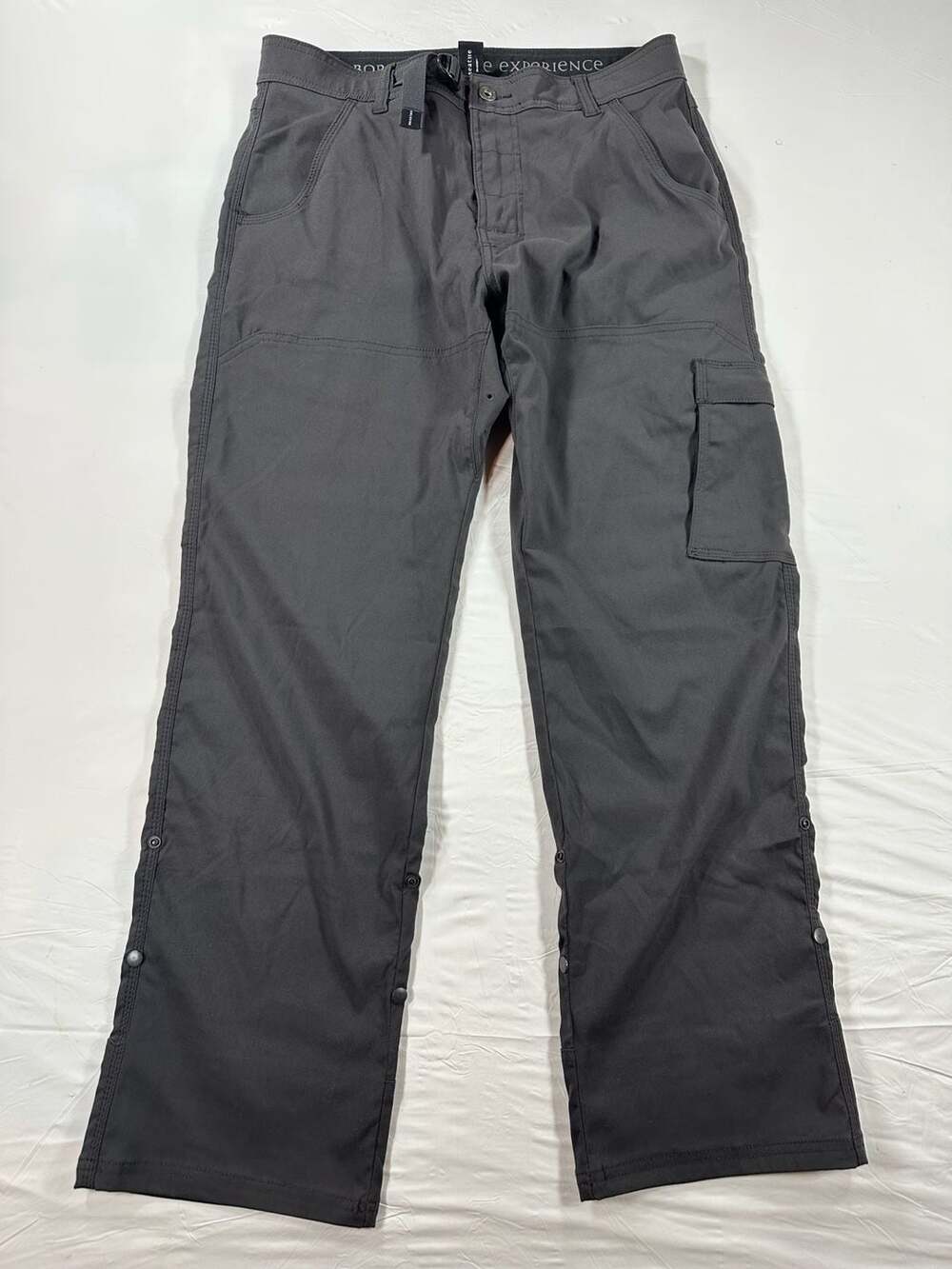 Prana Zion Pants Stretch Mens 32x30 Gray Relaxed Fit Hiking Belted Roll Snap Up